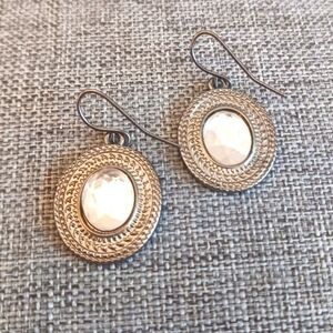 Clear Acrylic Crystal Earrings w/ Antique Silvertone Patina - Pre-loved (1")